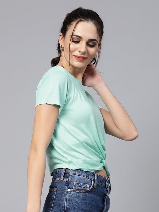 Mint Knot Hem Crop Tee