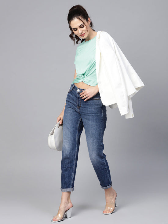 Mint Knot Hem Crop Tee