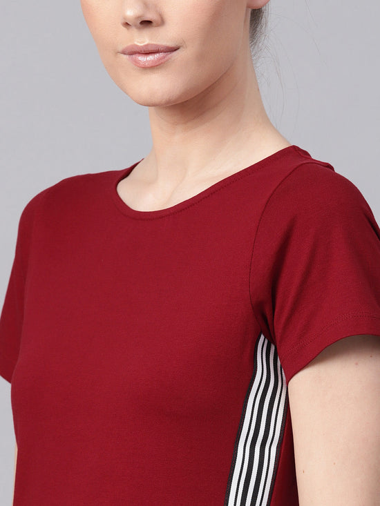 Maroon Athleisure Tape Crop Top