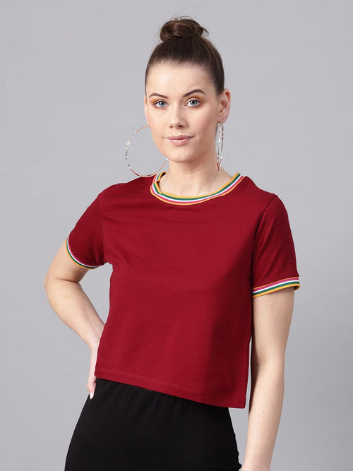 Maroon Athleisure Rib Crop Top