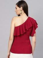 Maroon One Shoulder Ruffle Top