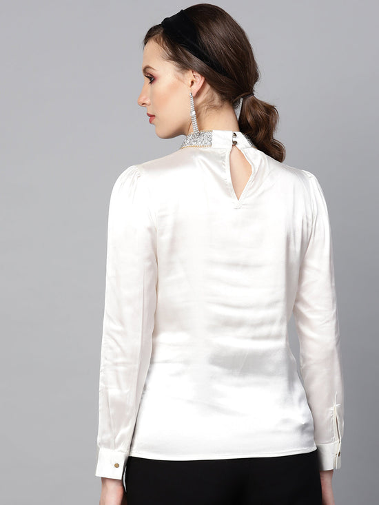 Ivory Satin Blingy Neck Top