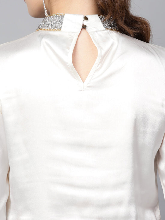 Ivory Satin Blingy Neck Top