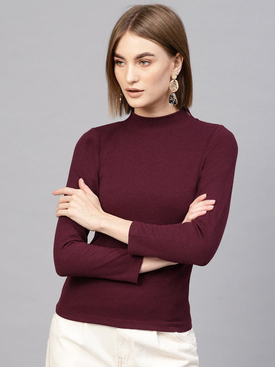 Burgundy High Neck Rib Top