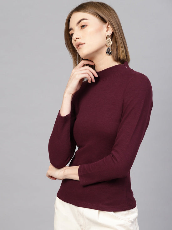 Burgundy High Neck Rib Top