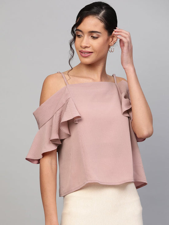 Baked Pink Strappy Cold shoulder Top