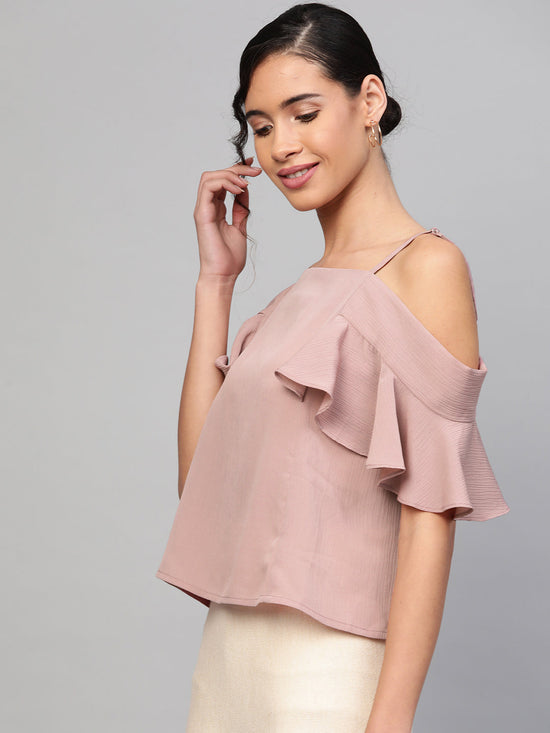 Baked Pink Strappy Cold shoulder Top