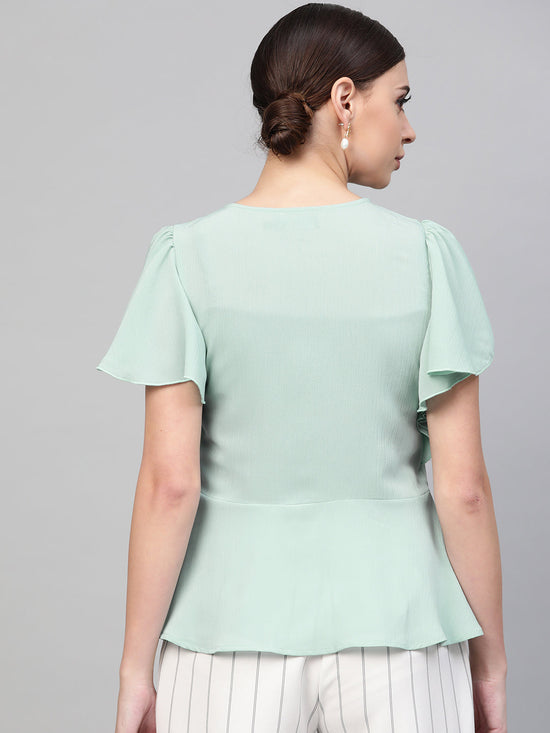 Sea Green Front Button Peplum Top