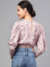 Lilac Floral Smocking Sleeve Crop Top