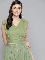 Olive Schiffli Wrap Crop Top