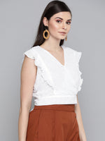 White Schiffli Wrap Crop Top