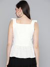 White Schiffli Button Peplum Top