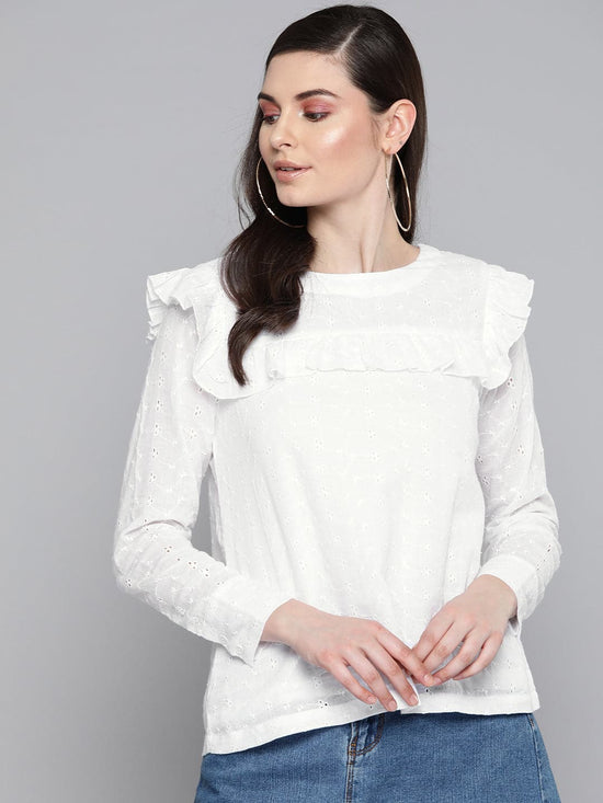 White Schiffli Front Yoke Top