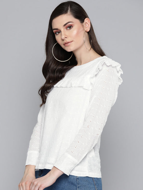 White Schiffli Front Yoke Top