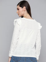 White Schiffli Front Yoke Top