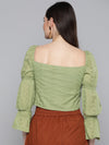 Olive Schiffli Bishop Sleeve Crop top