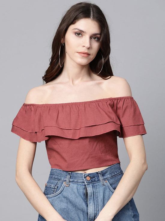 Burgundy Off Shoulder Layer Crop Top