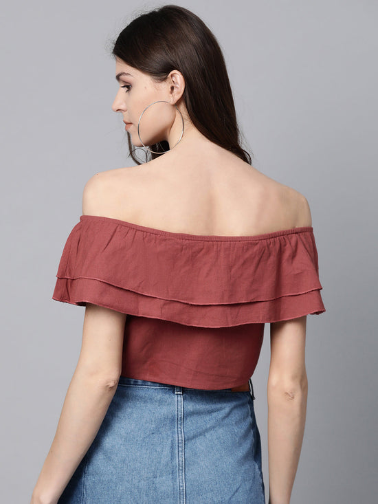 Burgundy Off Shoulder Layer Crop Top