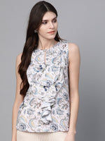 Off White Paisley Cascading Ruffles Top