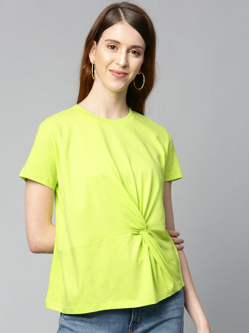 Neon Green Twisted Knot Regular T-Shirt