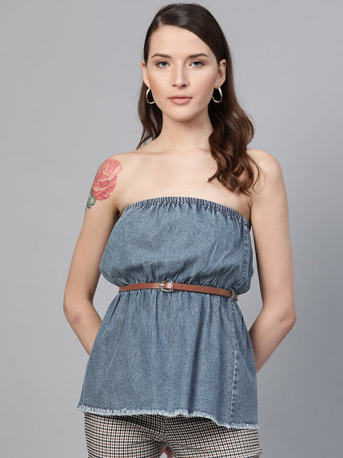 Blue Denim Acid Wash Tube Top