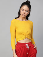 Mustard Rib Twisted Knot Crop Top