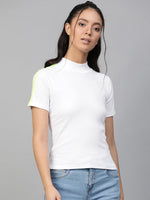 White Rib High Neck Shoulder Tape Top