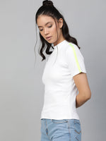 White Rib High Neck Shoulder Tape Top