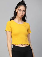 Mustard Rib Round Neck Crop Top