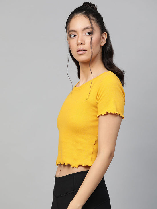 Mustard Rib Round Neck Crop Top