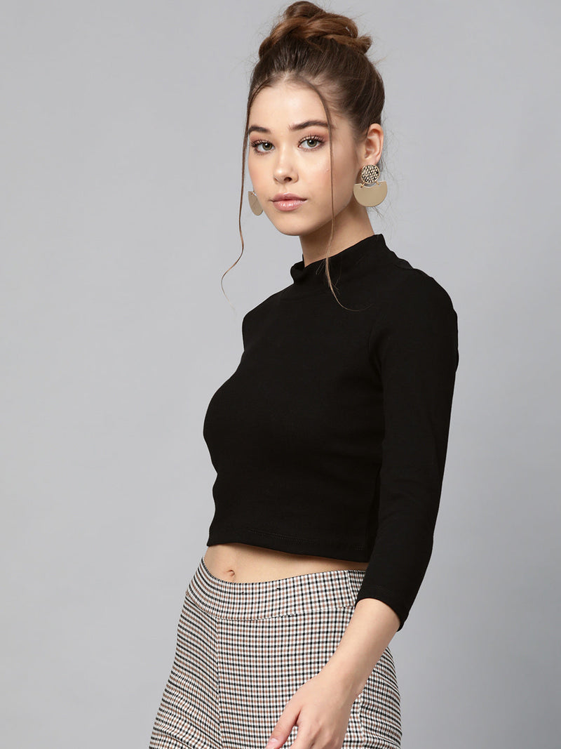 Wholesale Black Rib Turtle Neck Crop Top – Tradyl