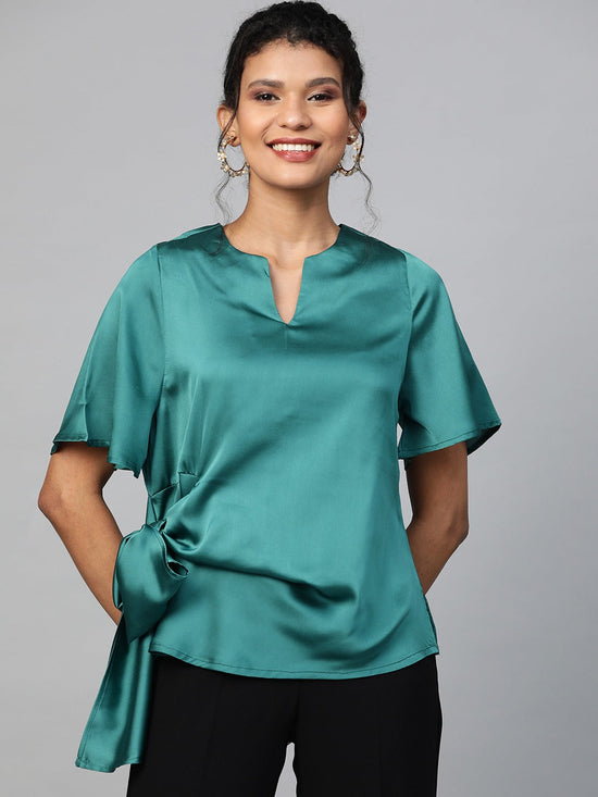 Emerald Green Side Tie Satin Top