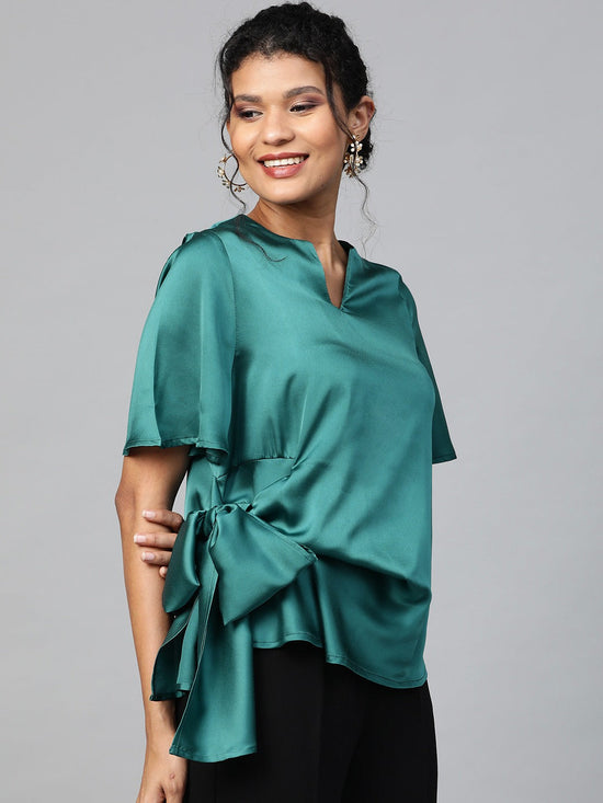 Emerald Green Side Tie Satin Top