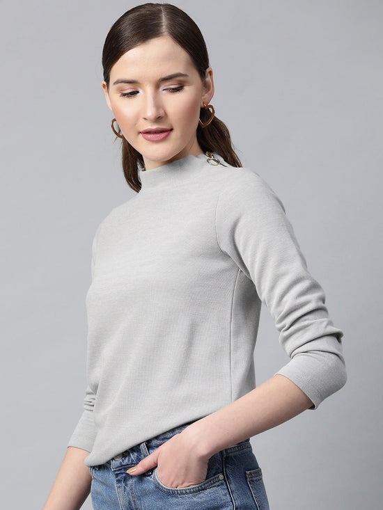 Grey High Neck Rib Top