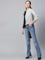 Grey High Neck Rib Top