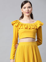 Mustard Frilly Neck Rib Crop Top