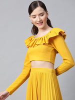 Mustard Frilly Neck Rib Crop Top