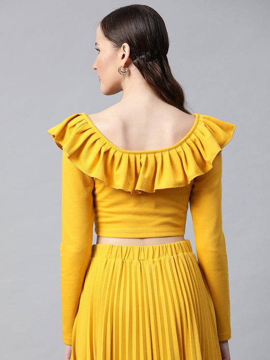 Mustard Frilly Neck Rib Crop Top