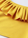 Mustard Frilly Neck Rib Crop Top