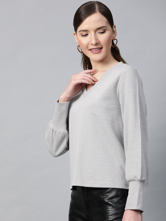 Grey V-Neck Rib Top