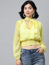 Yellow Front Bow Smocking Crop Top