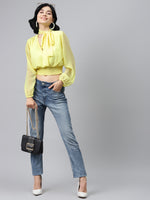 Yellow Front Bow Smocking Crop Top