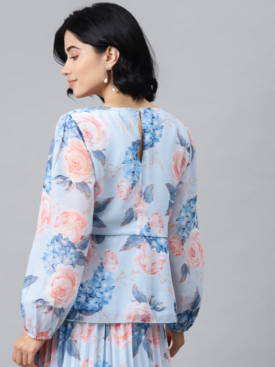 Light Blue Floral Peplum Top