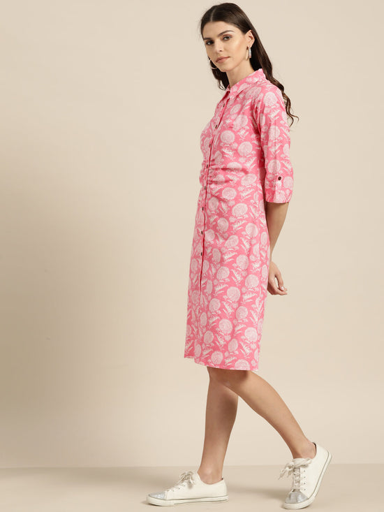 Pink Floral Shirt Dress