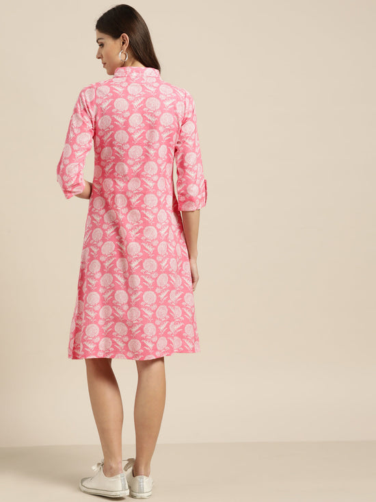 Pink Floral Shirt Dress