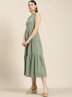Olive Sleeveless Tiered Dress