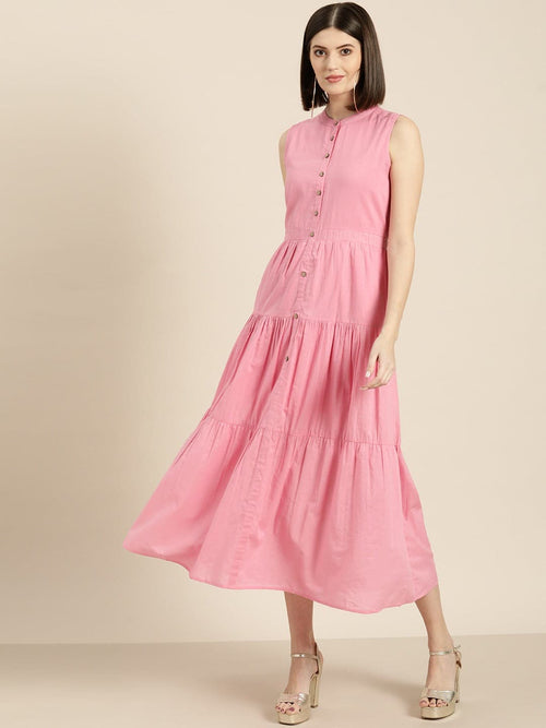 Pink Sleeveless Tiered Dress