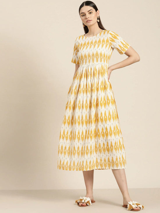 Yellow Ikat Patch Pocket Midi Dress