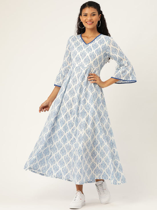 Blue Motif Floral Anarkali Maxi