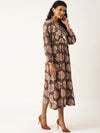 Brown Paisely Bishop Sleeve Midi Dress